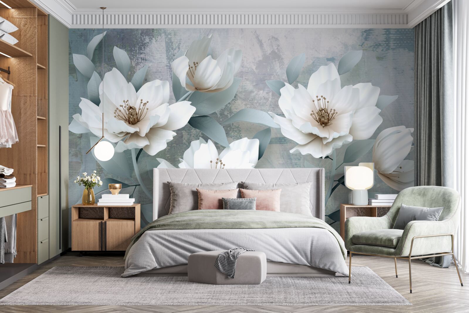 Fotobehang Sneeuwwitte pioenen