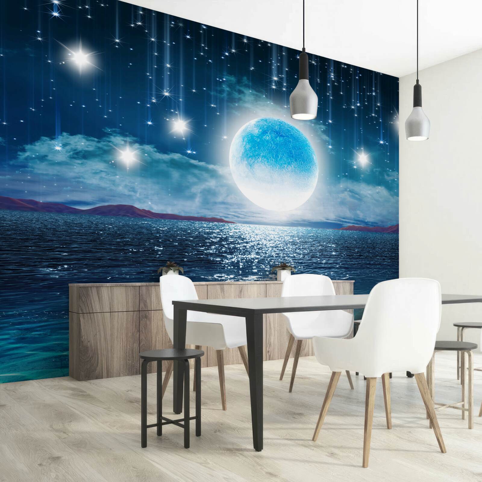 Fotobehang sterren en maan zijn in volle fase