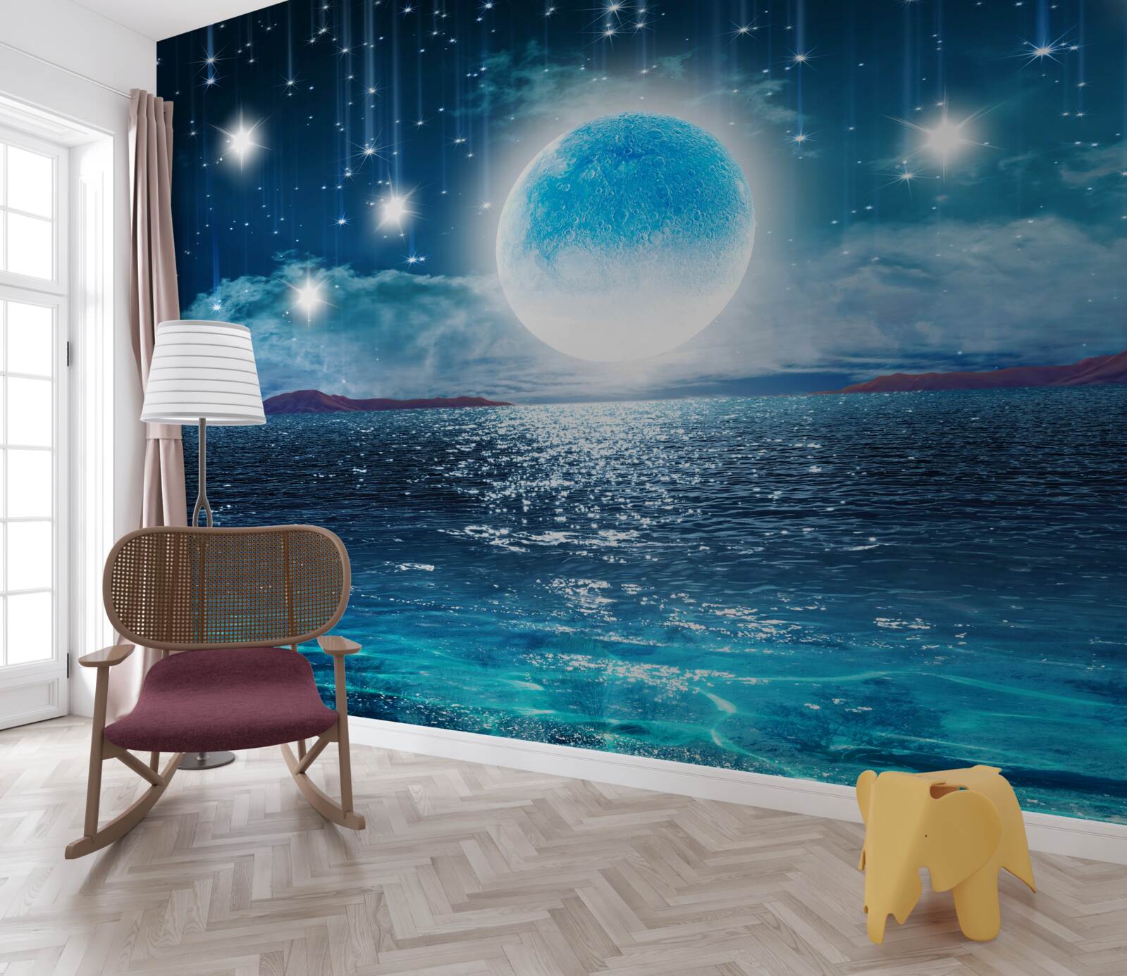 Fotobehang sterren en maan zijn in volle fase