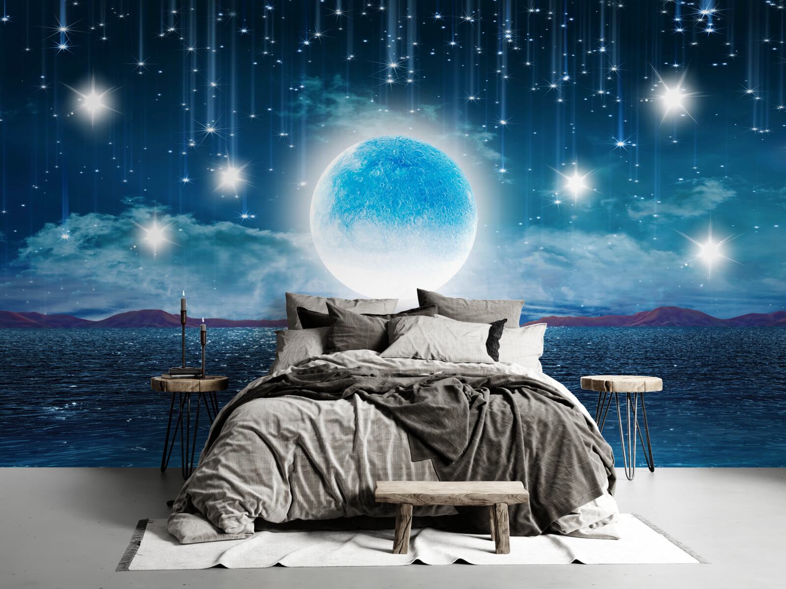 Fotobehang sterren en maan zijn in volle fase