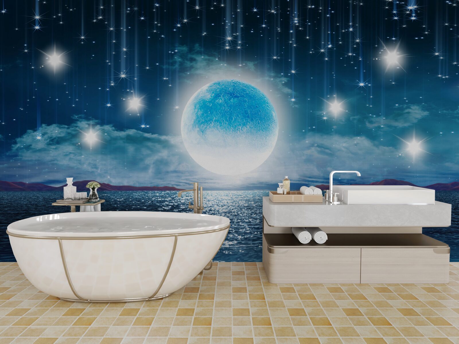 Fotobehang sterren en maan zijn in volle fase