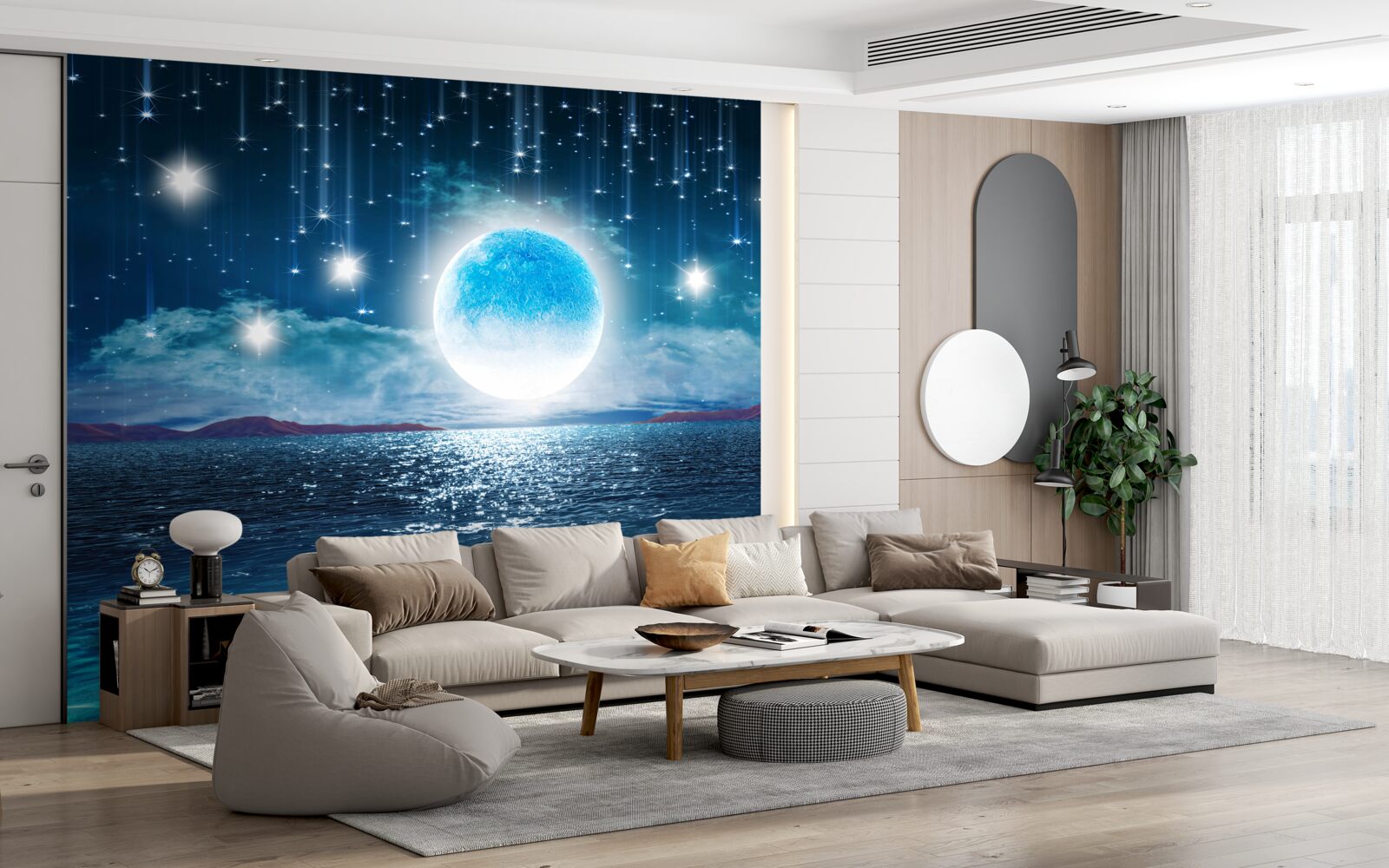 Fotobehang sterren en maan zijn in volle fase