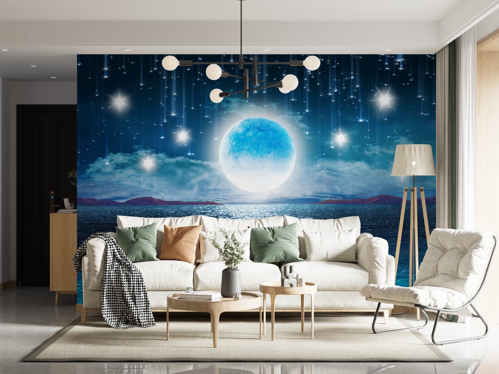 Fotobehang sterren en maan zijn in volle fase