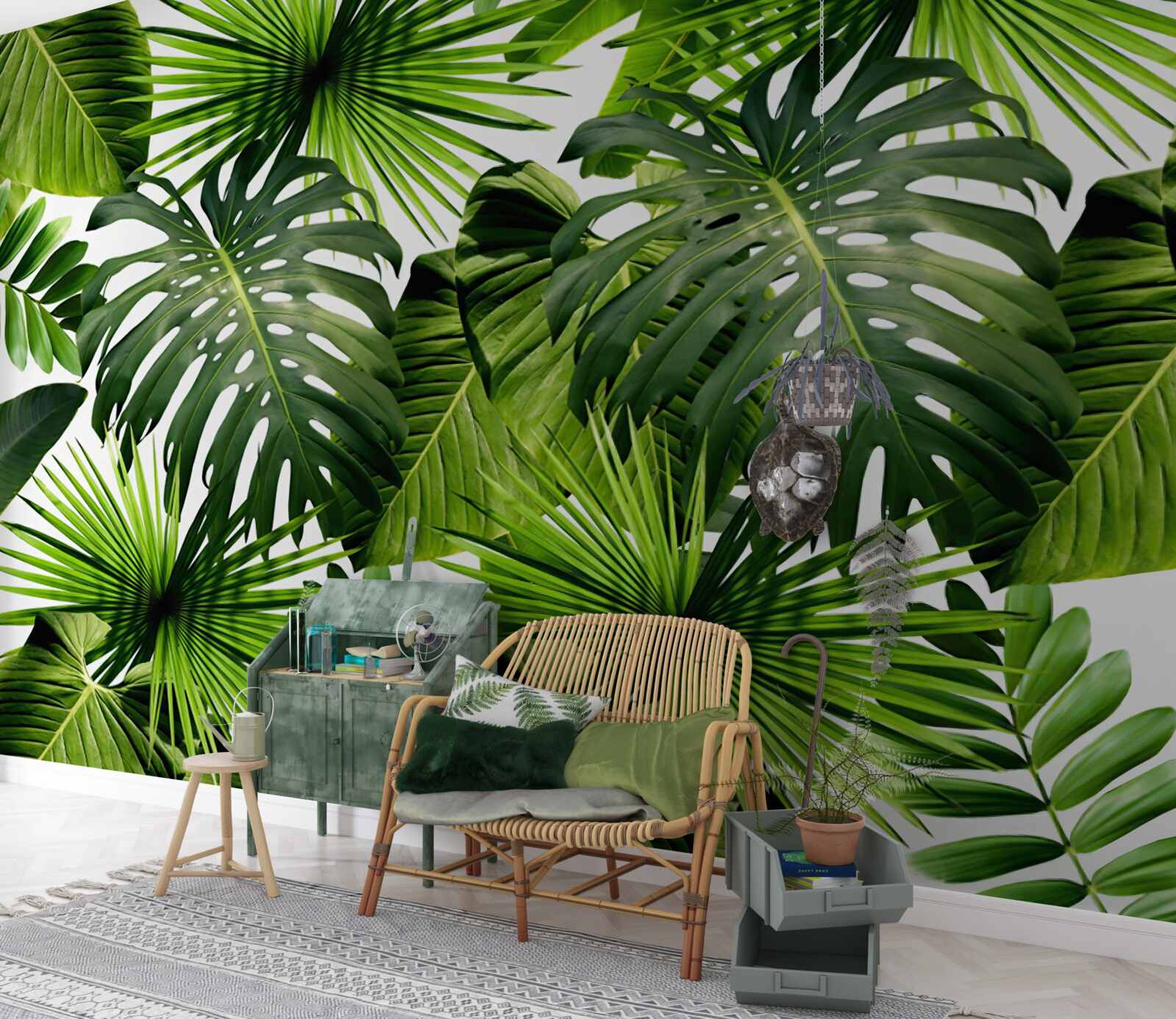 Fotobehang Muur, groen blad