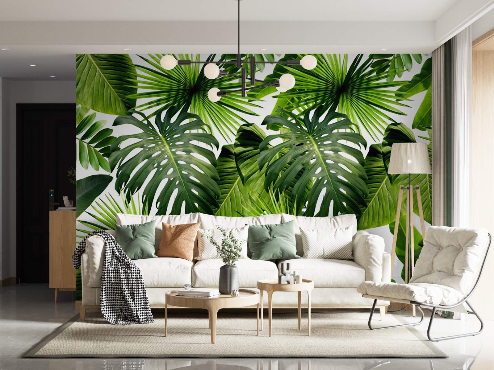 Fotobehang Muur, groen blad