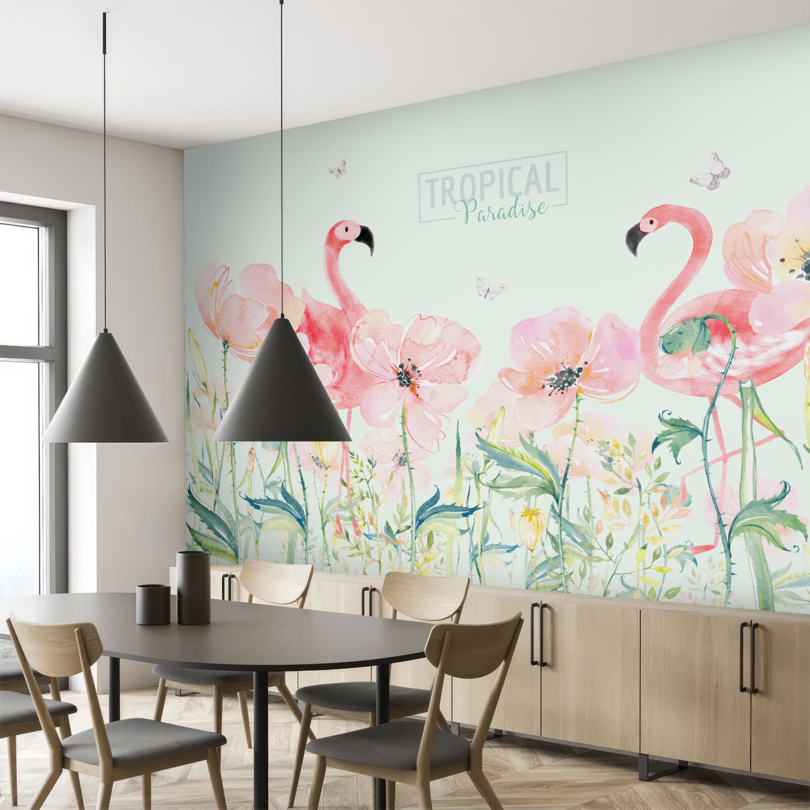 Fotobehang De flamingo is een vogelsoort die kan zwemmen