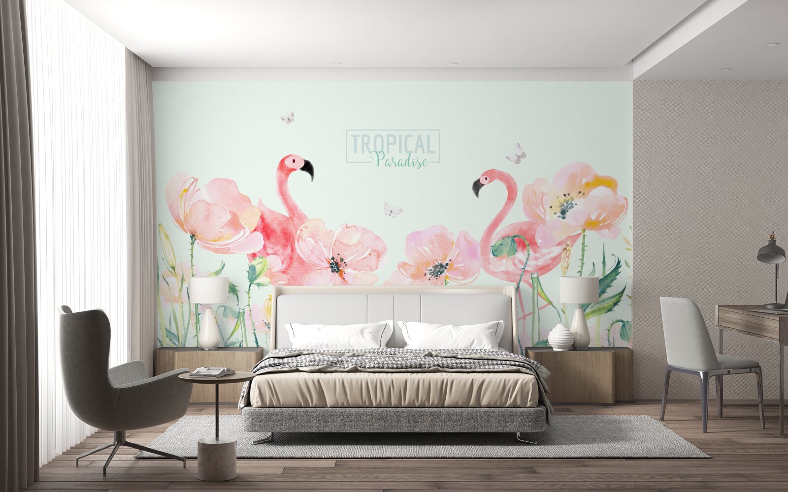 Fotobehang De flamingo is een vogelsoort die kan zwemmen