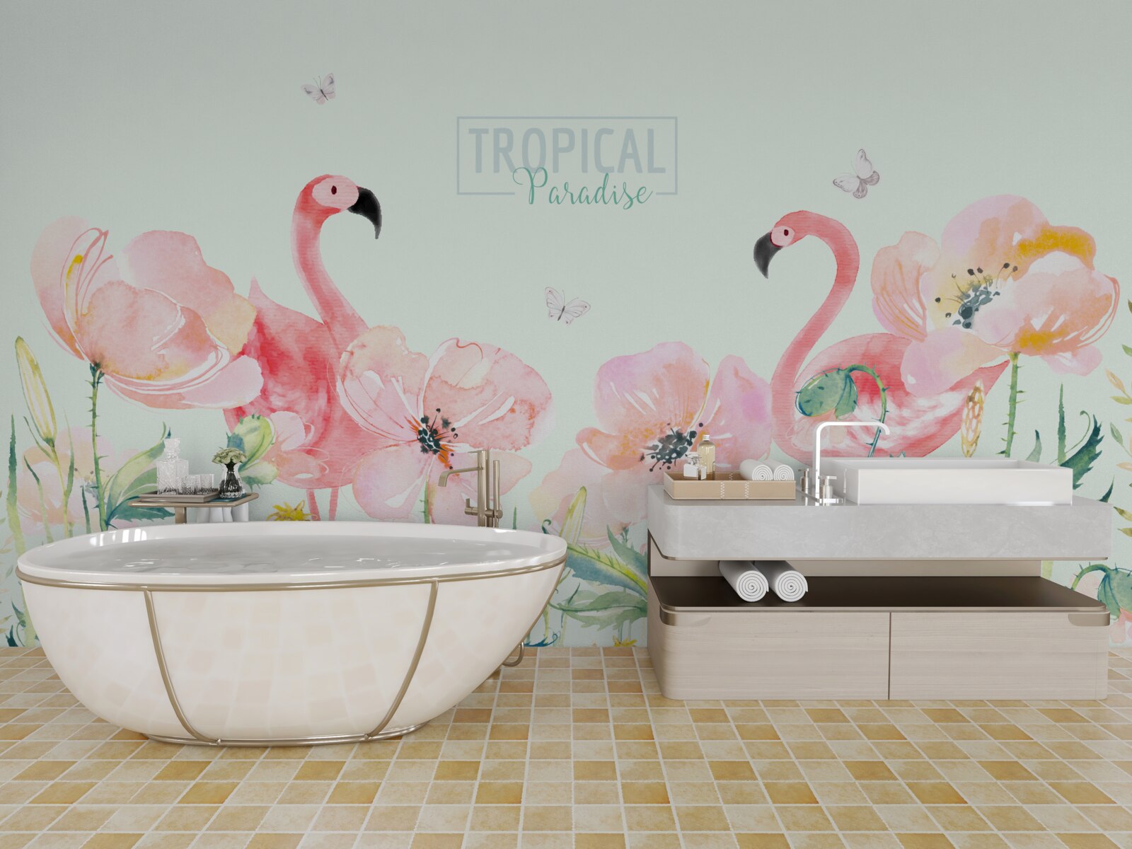 Fotobehang De flamingo is een vogelsoort die kan zwemmen