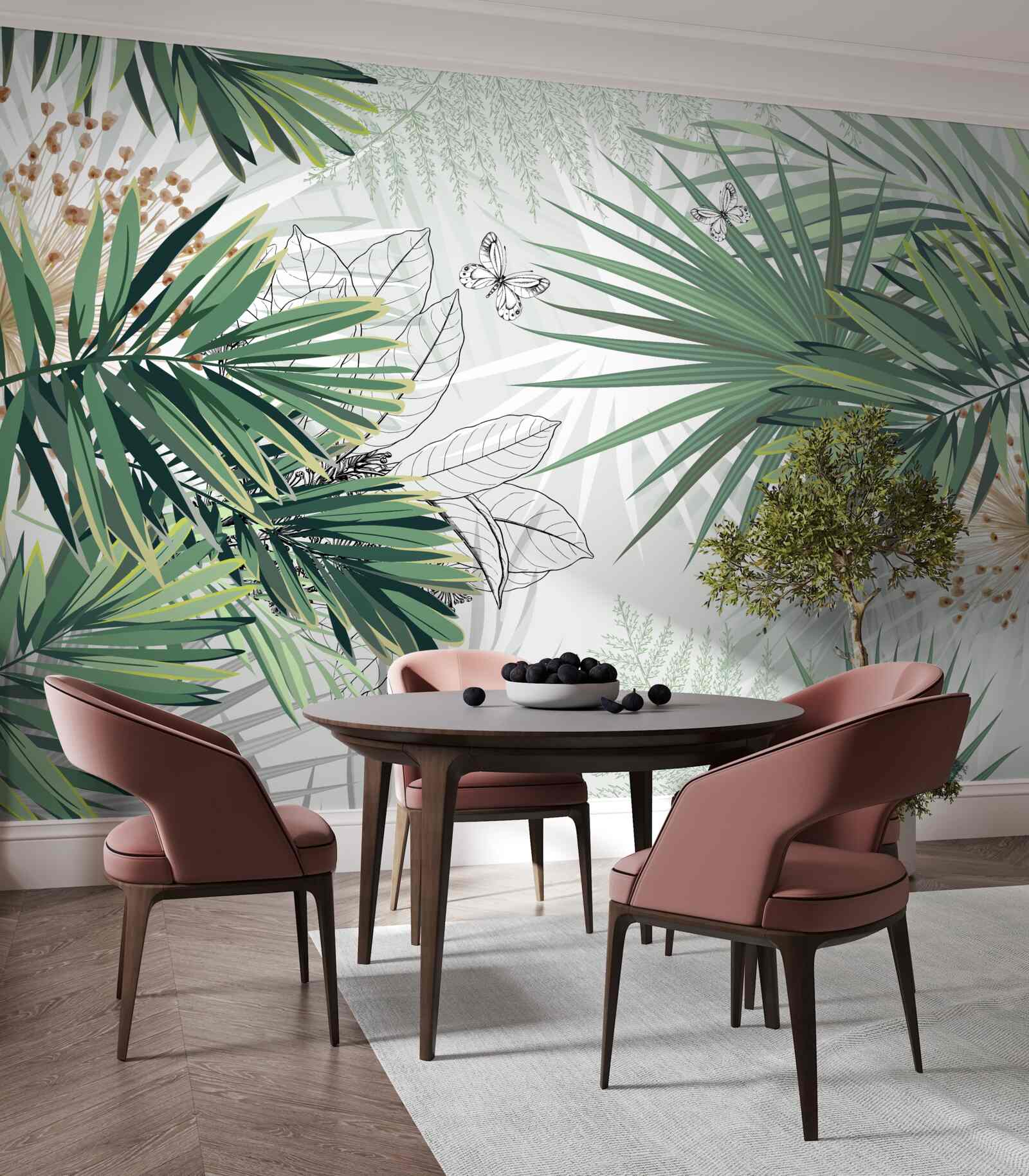 Fotobehang gang, boom en woonkamer