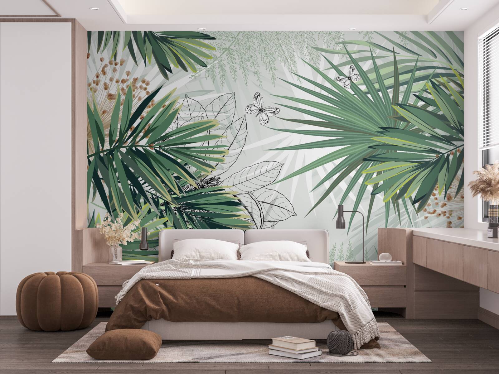 Fotobehang gang, boom en woonkamer