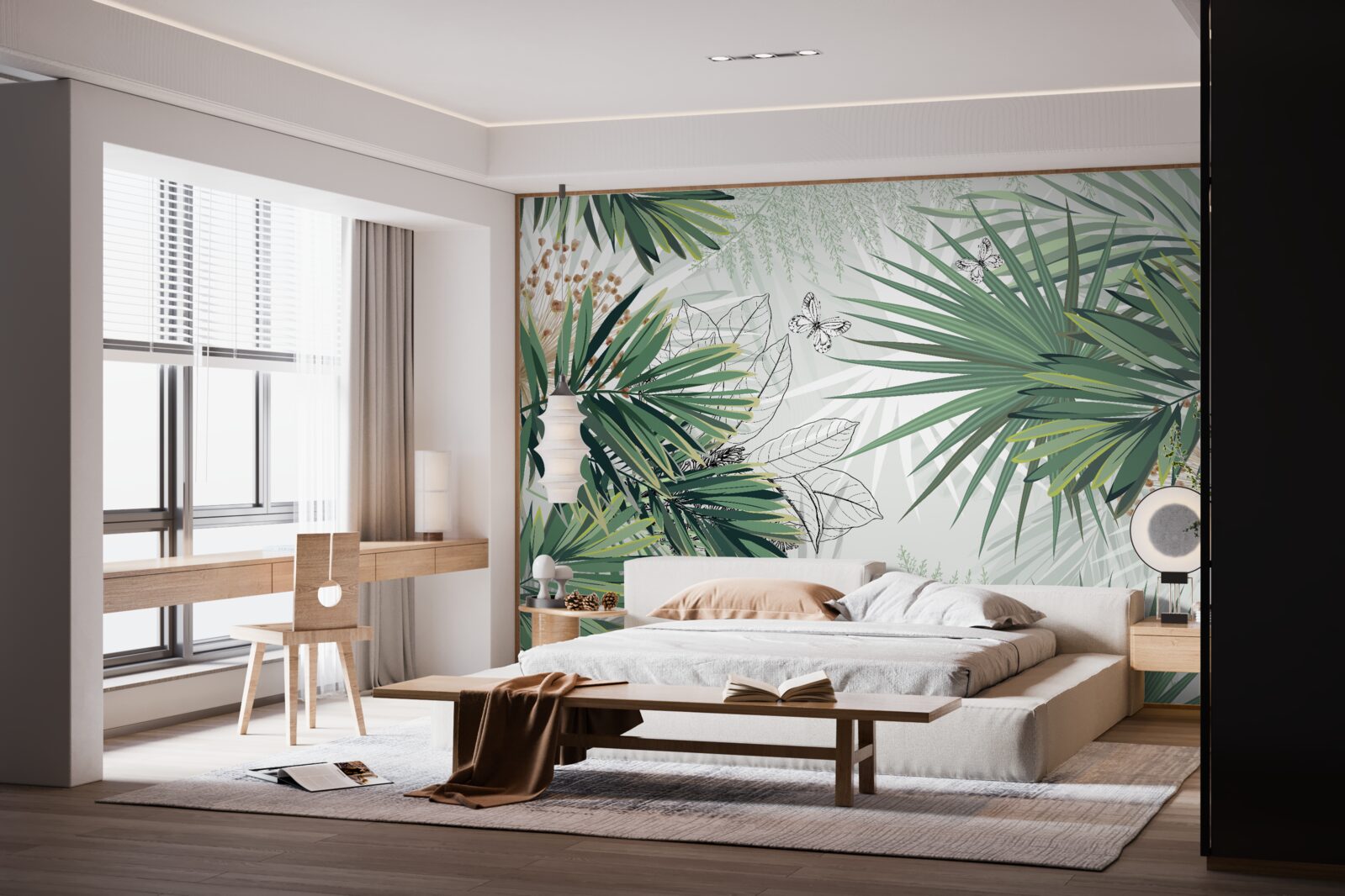 Fotobehang gang, boom en woonkamer