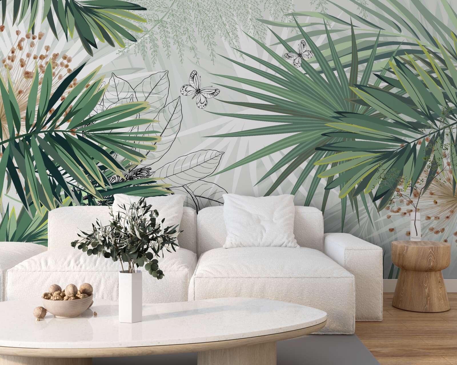 Fotobehang gang, boom en woonkamer