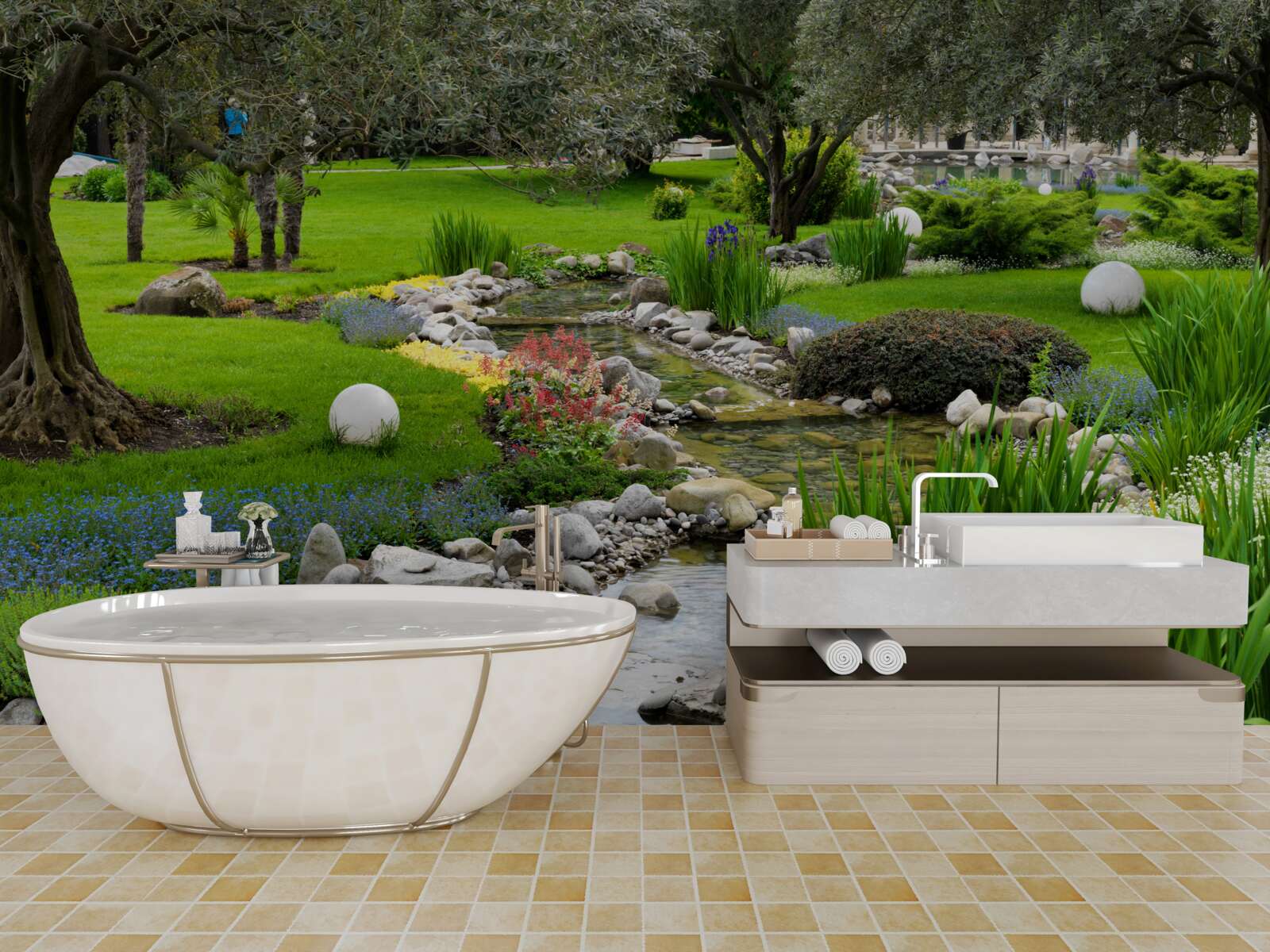 Fotobehang de Japanse tuin is als een oase