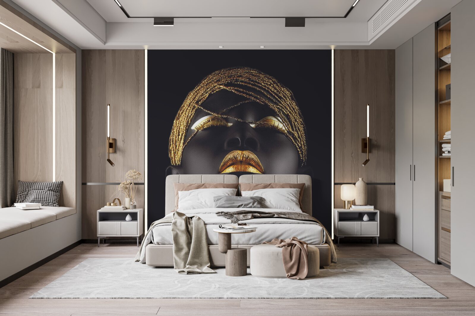 Fotobehang dame met gouden sieraden