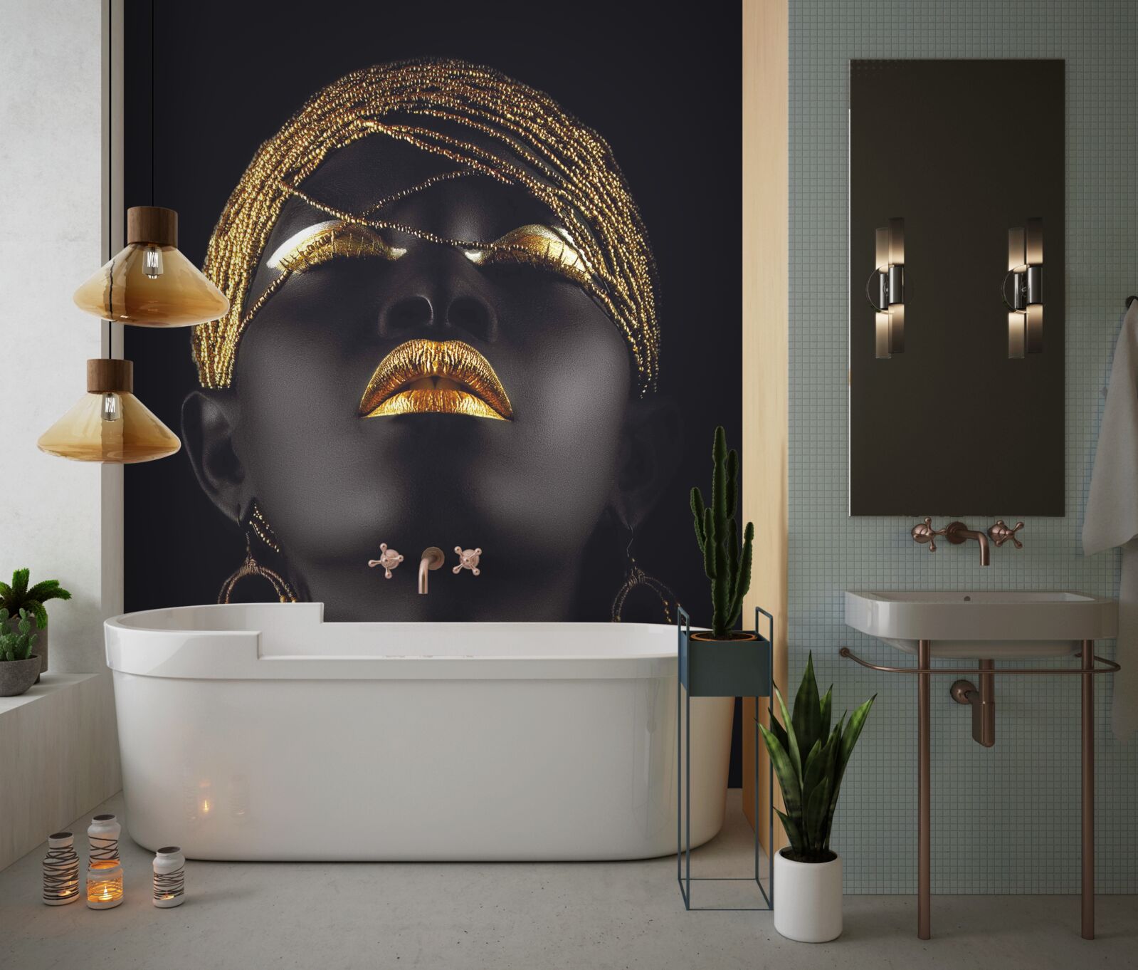 Fotobehang dame met gouden sieraden