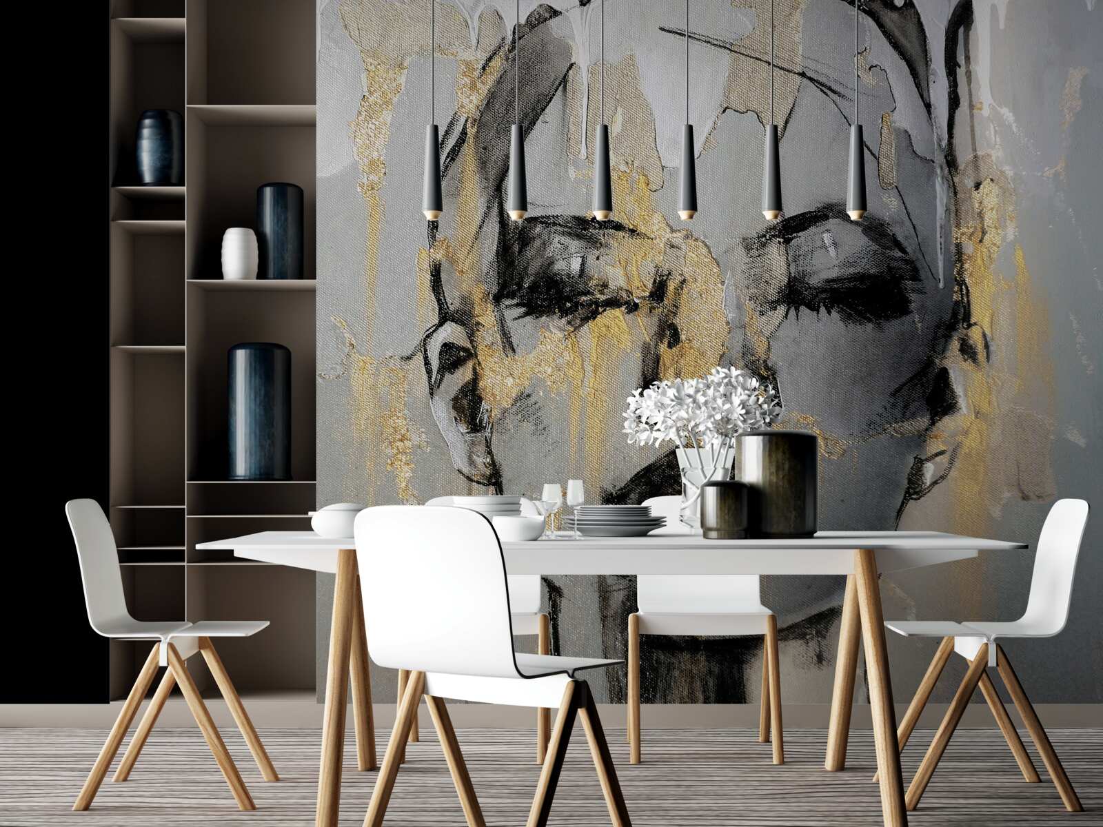 Fotobehang meisje in aquarel