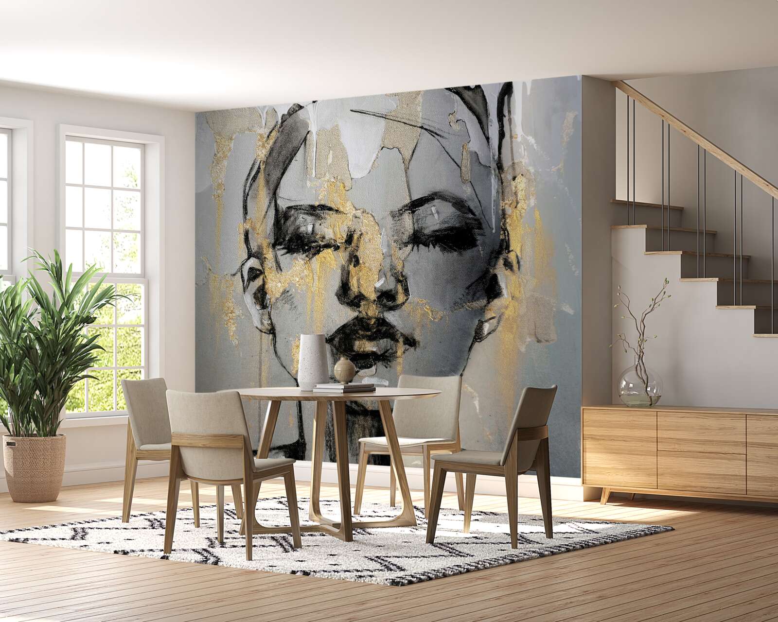 Fotobehang meisje in aquarel