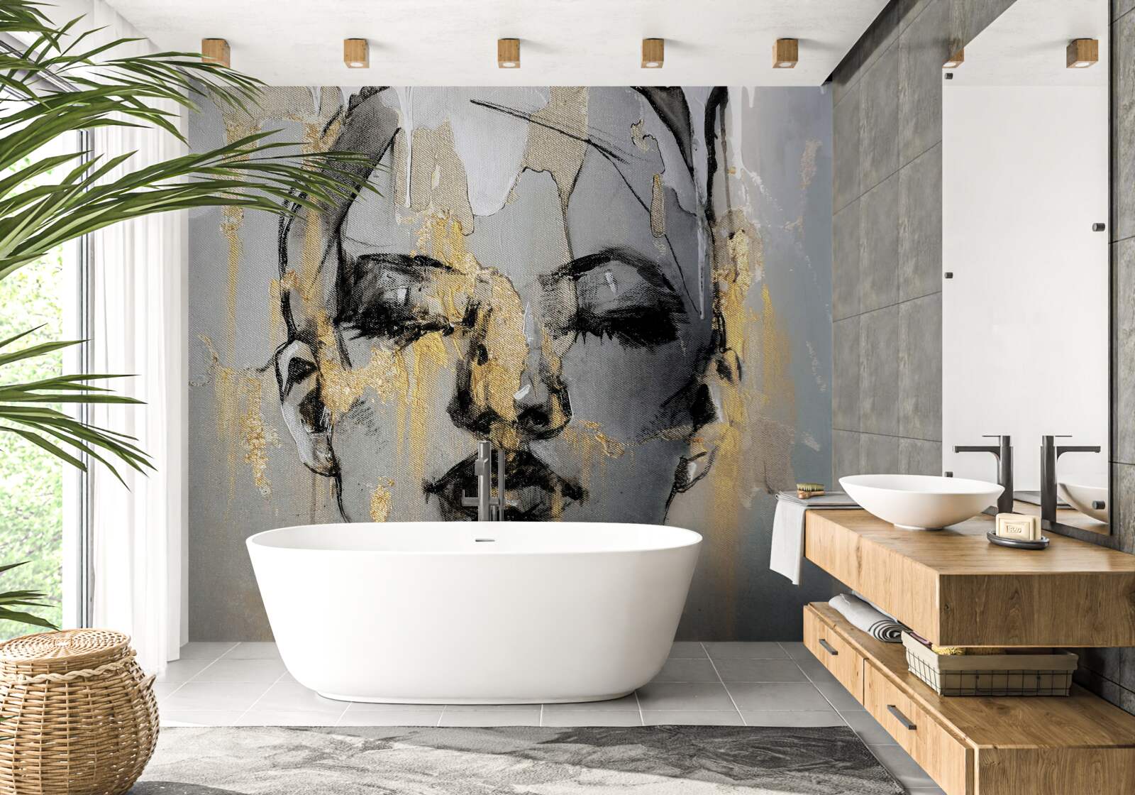 Fotobehang meisje in aquarel