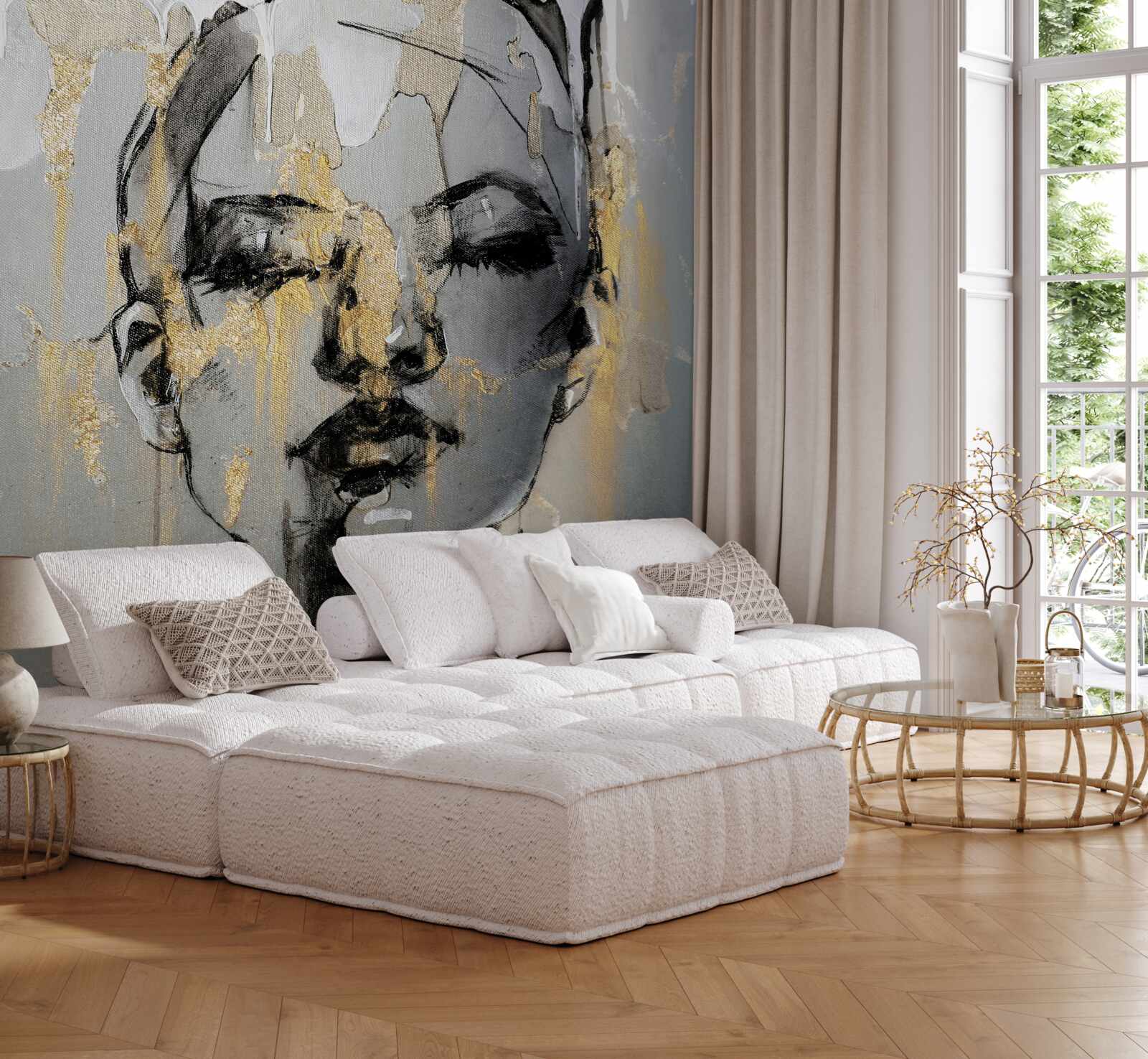 Fotobehang meisje in aquarel