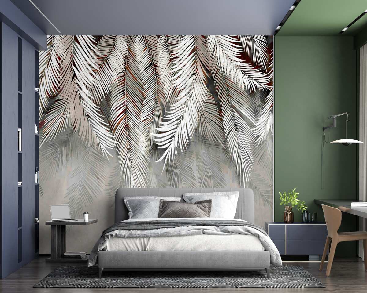 Fotobehang diepgekleurde bladeren