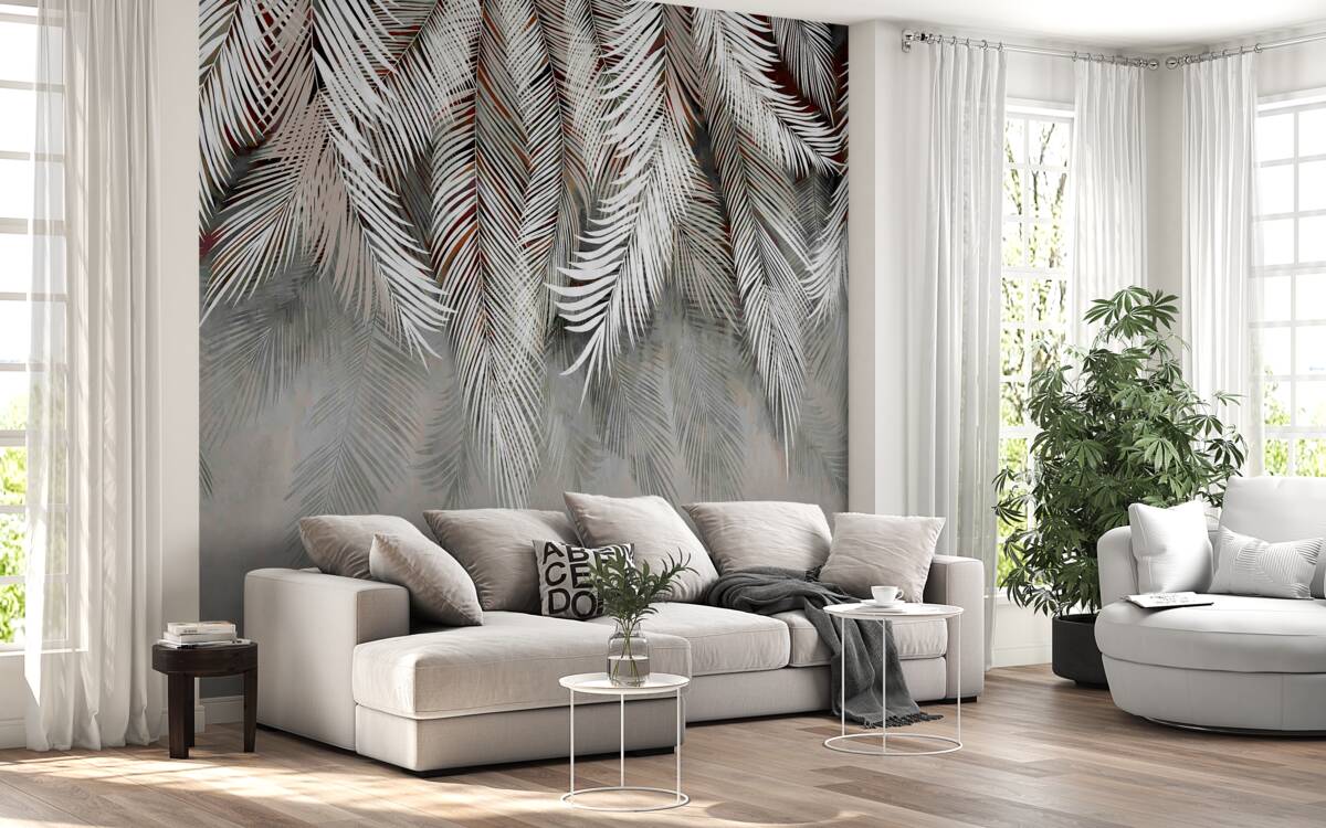 Fotobehang diepgekleurde bladeren