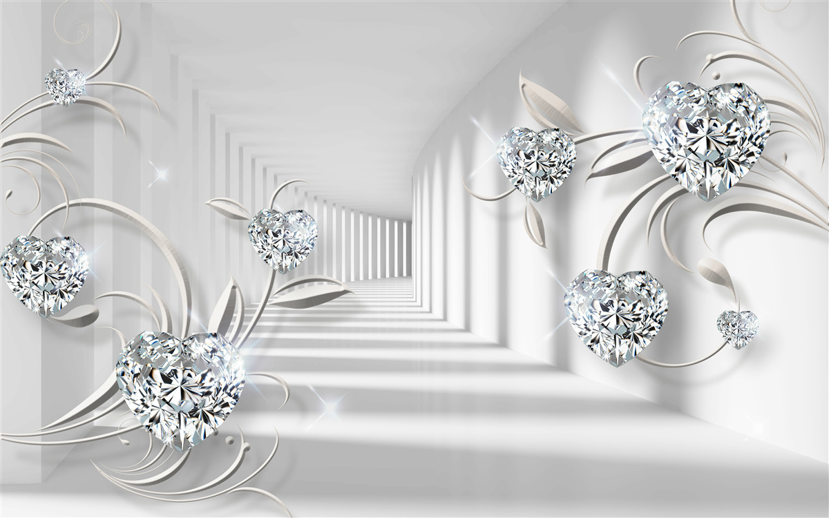 Fotobehang kamer in witte tinten met diamanten