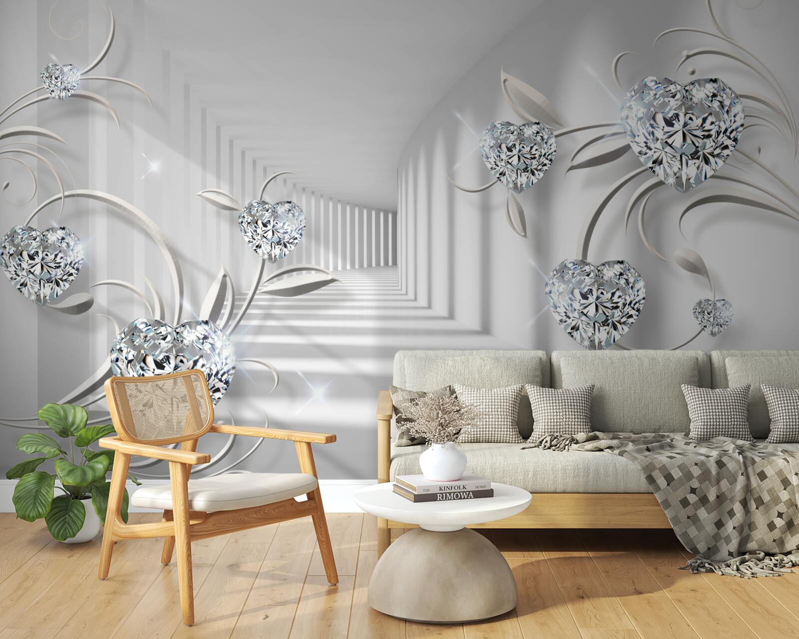 Fotobehang kamer in witte tinten met diamanten