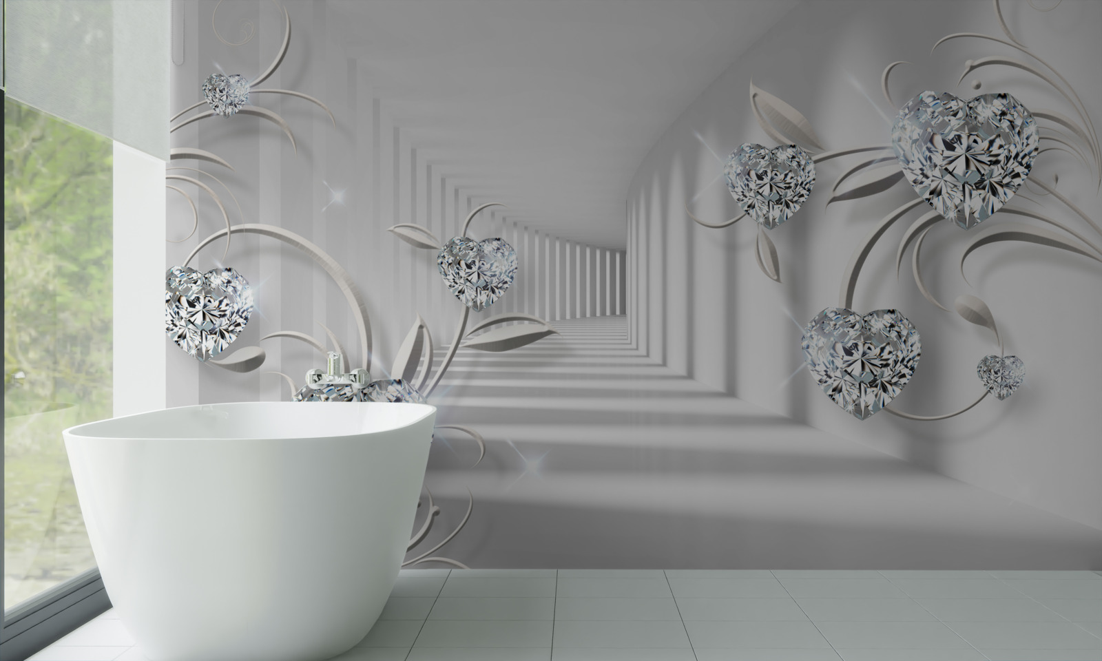 Fotobehang kamer in witte tinten met diamanten