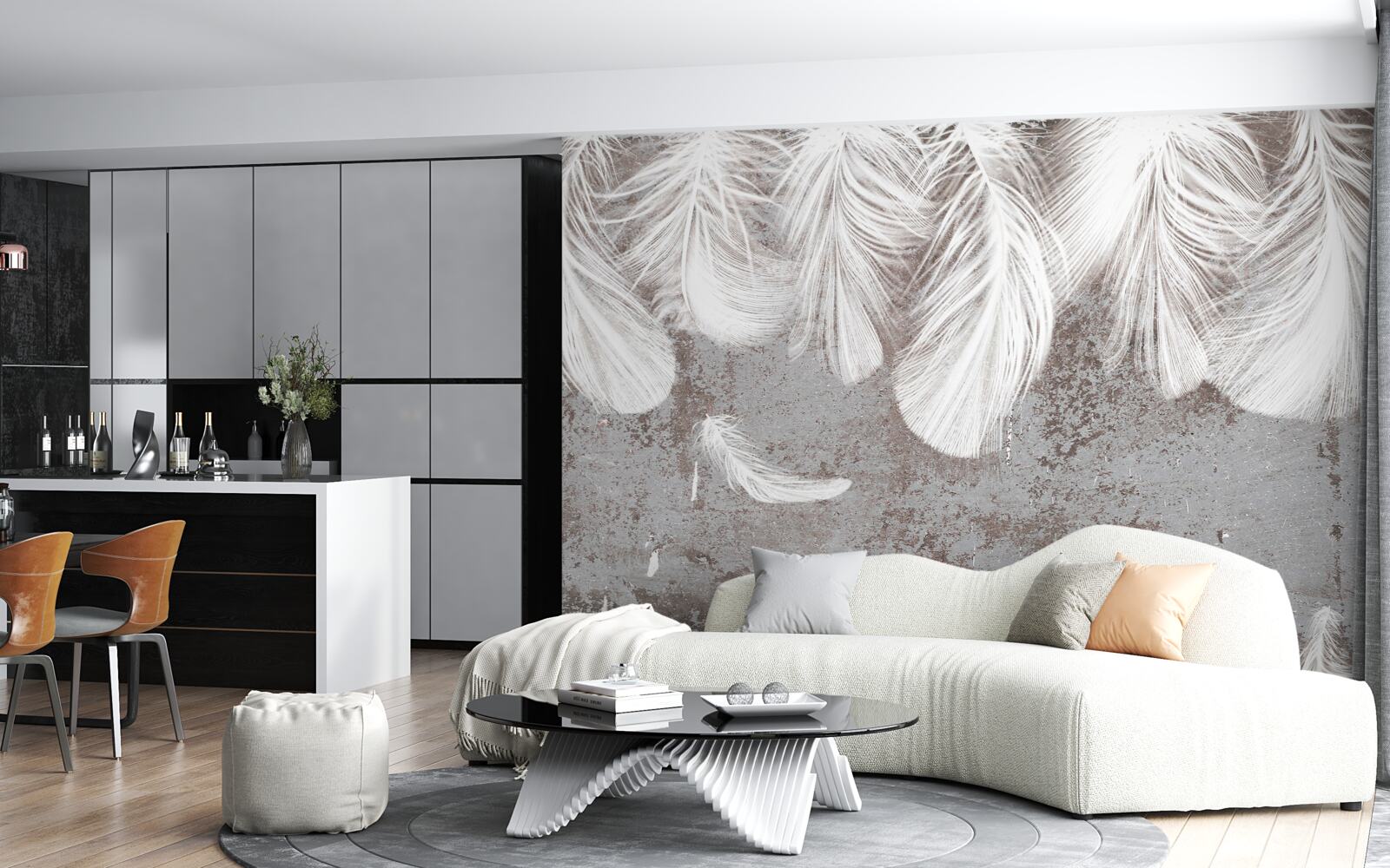 Fotobehang helderwitte veren