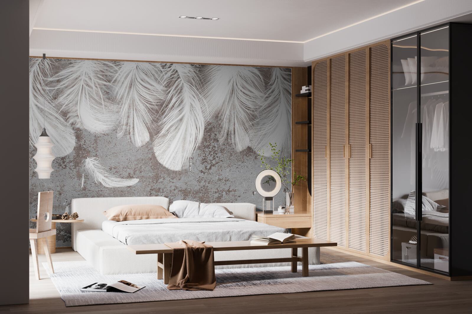 Fotobehang helderwitte veren