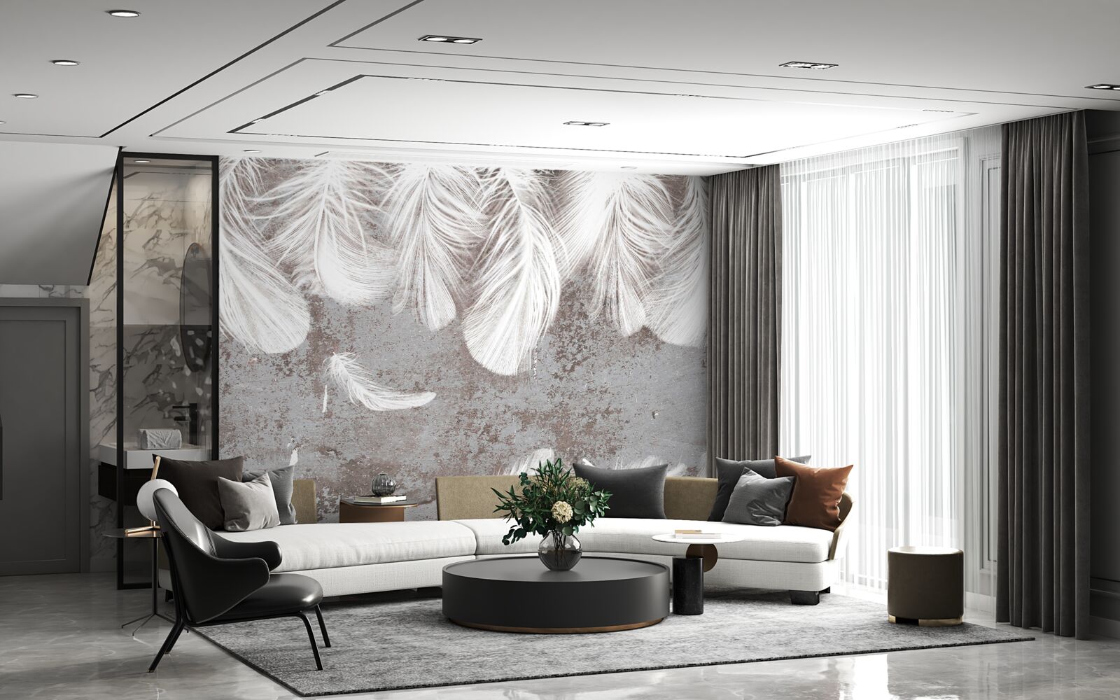 Fotobehang helderwitte veren