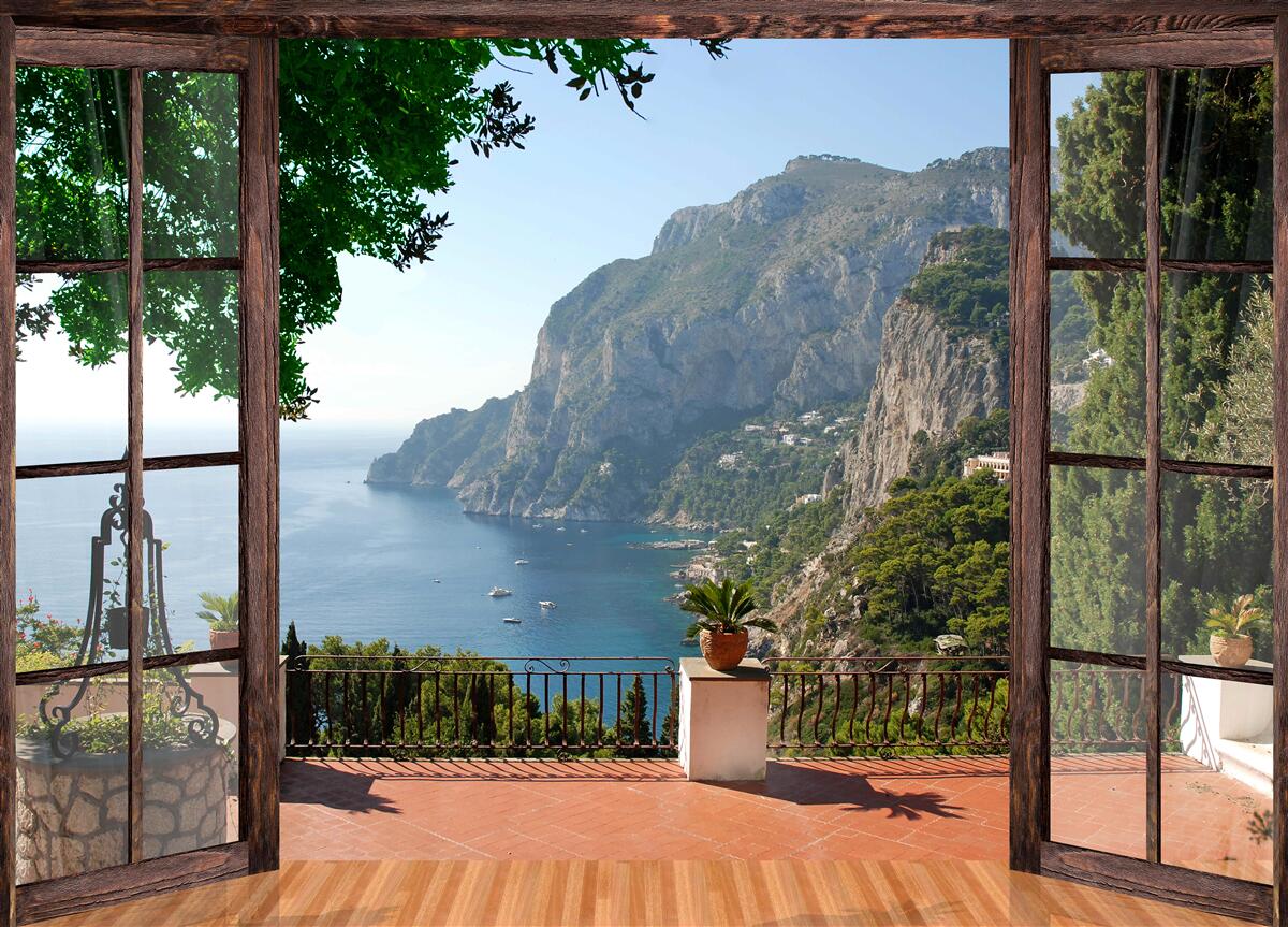 Fotobehang uitzicht op de zee en de rots