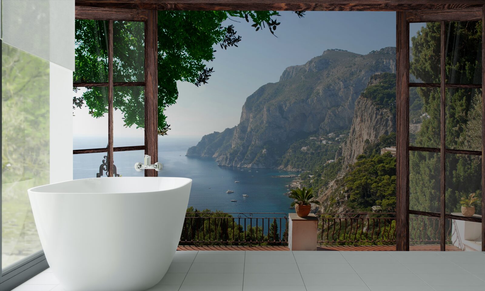 Fotobehang uitzicht op de zee en de rots