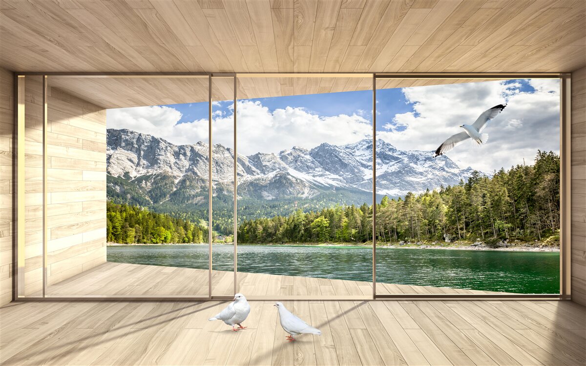 Fotobehang panorama van bergtoppen