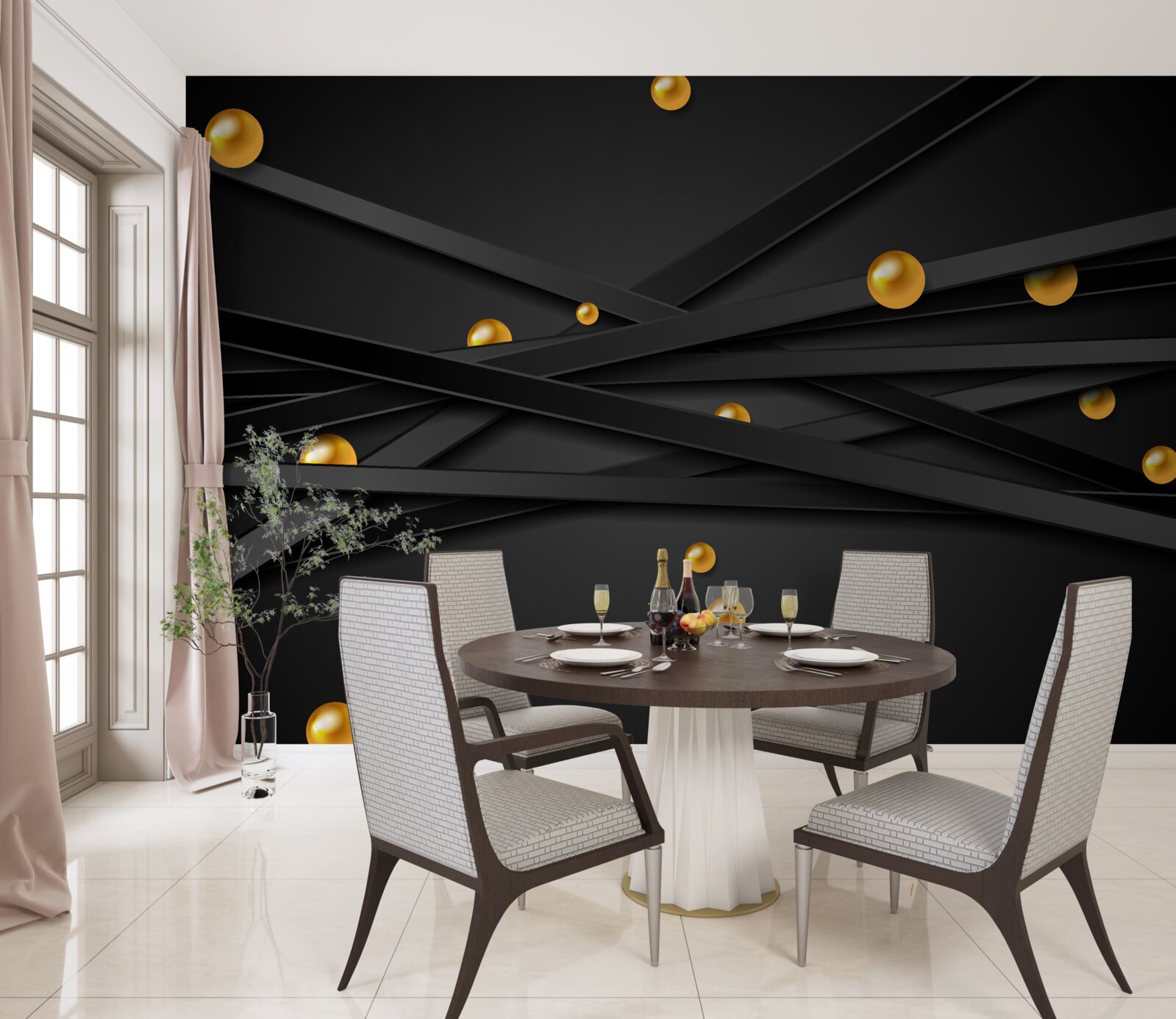 Fotobehang gouden cirkels hangen aan de muur