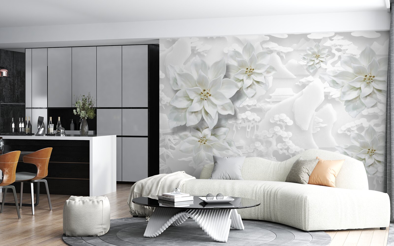 Fotobehang witte bloemen