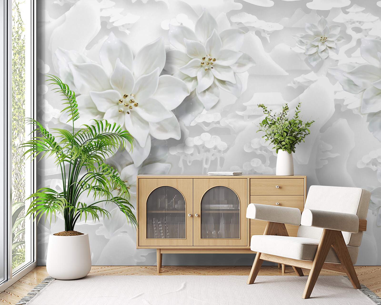 Fotobehang witte bloemen