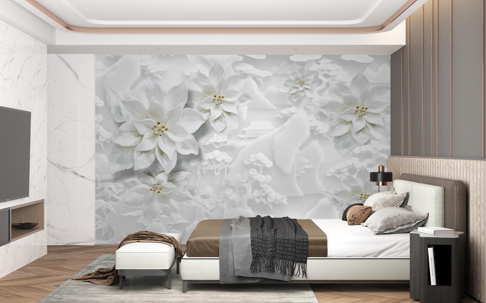 Fotobehang witte bloemen