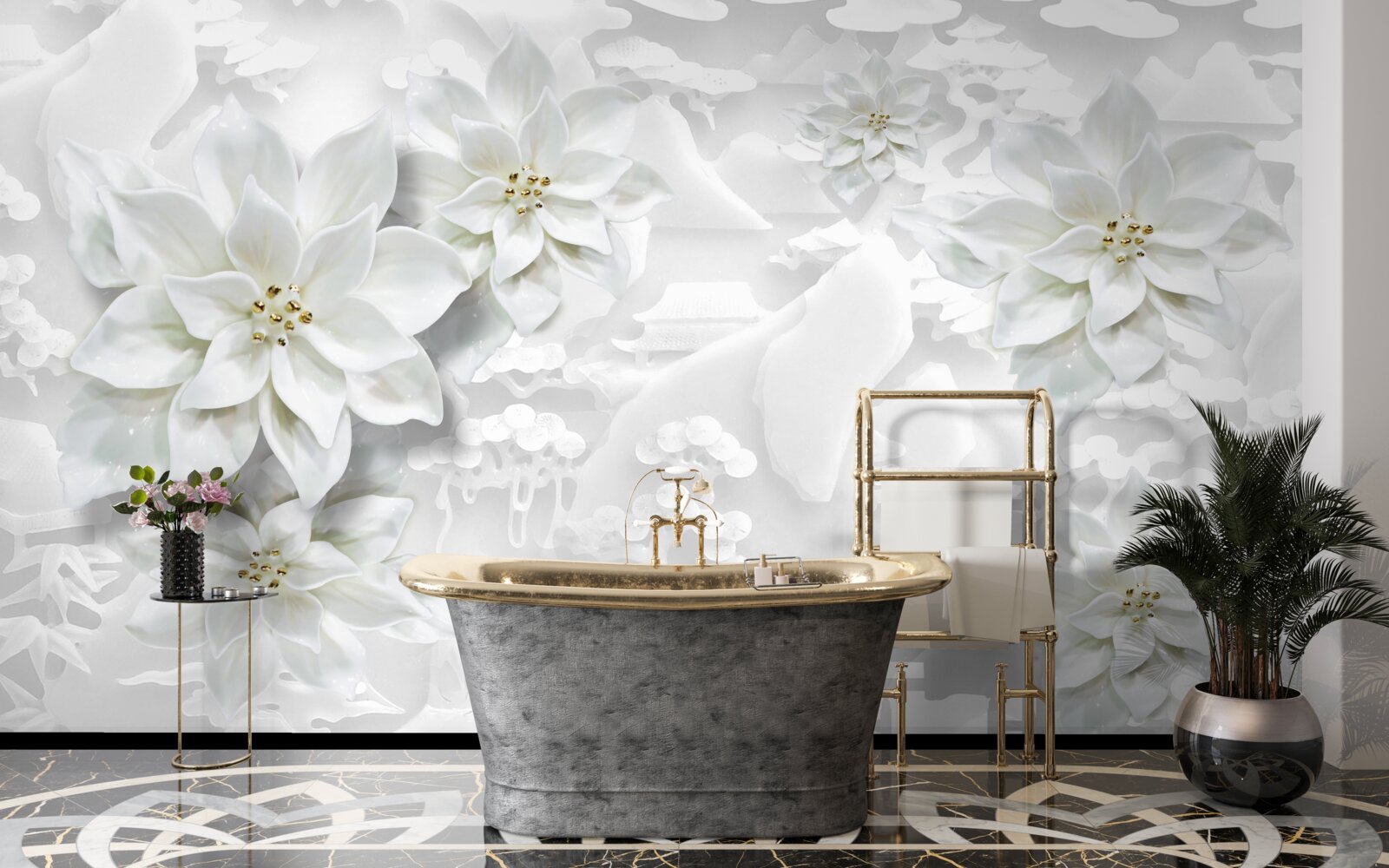 Fotobehang witte bloemen