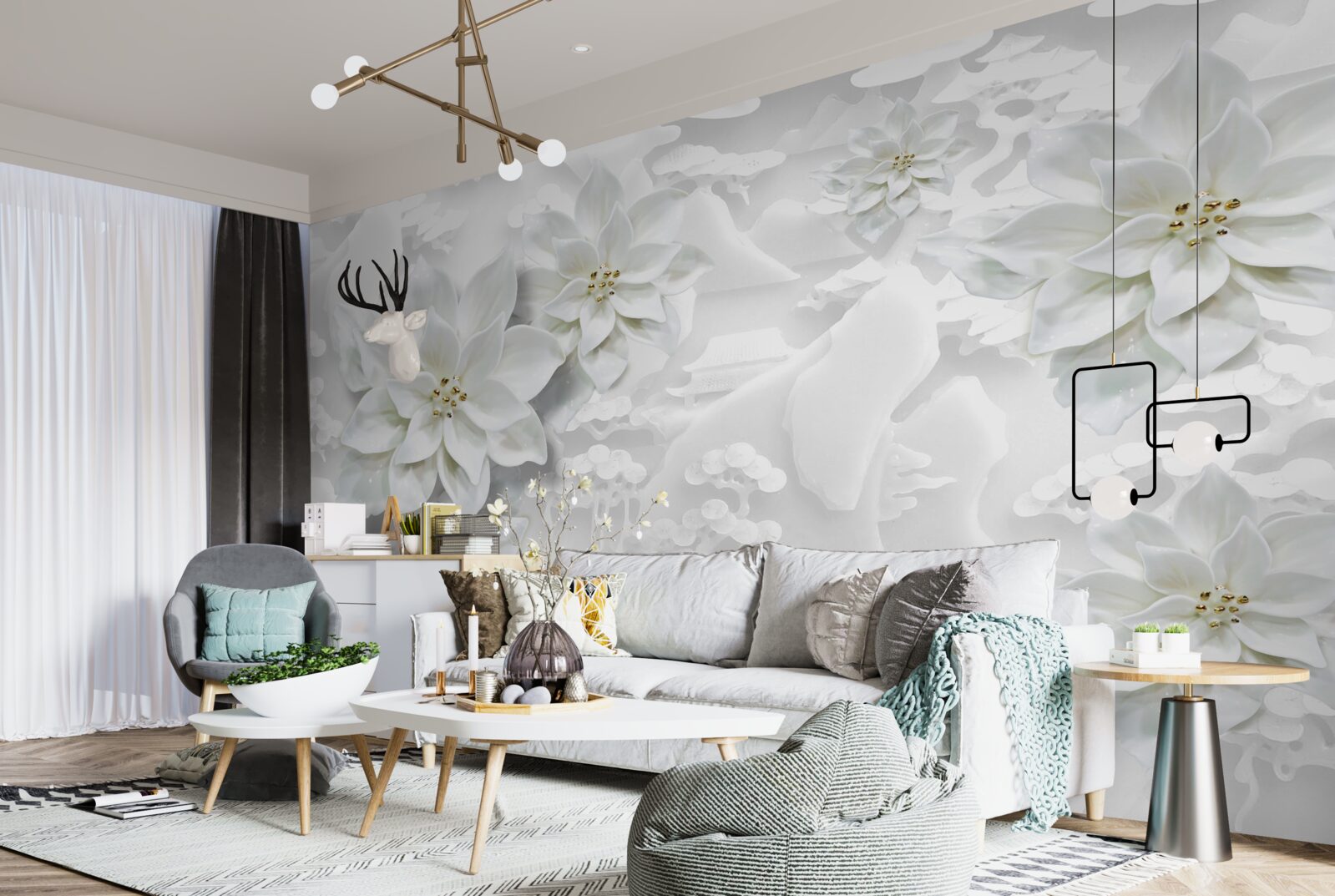 Fotobehang witte bloemen