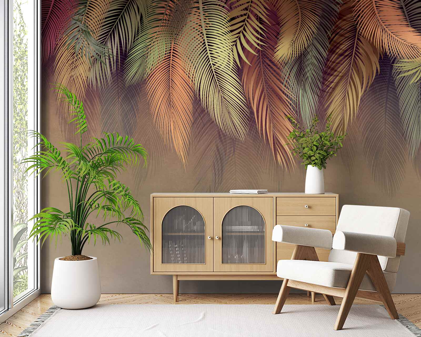 Fotobehang behang gebonden met roze veer