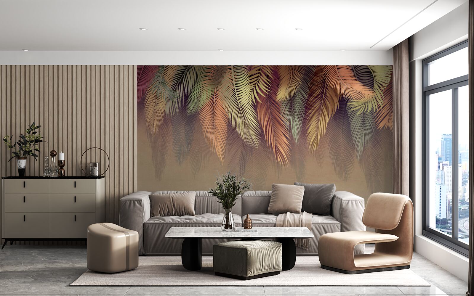 Fotobehang behang gebonden met roze veer