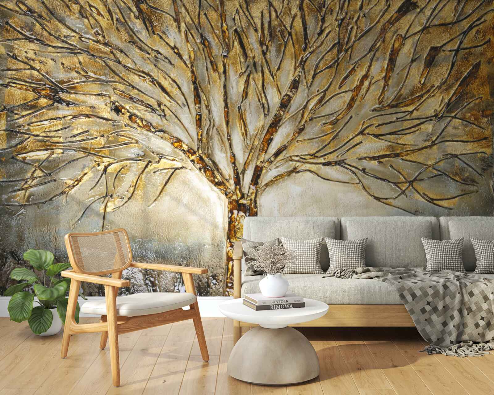 Fotobehang boom van goudmetaal