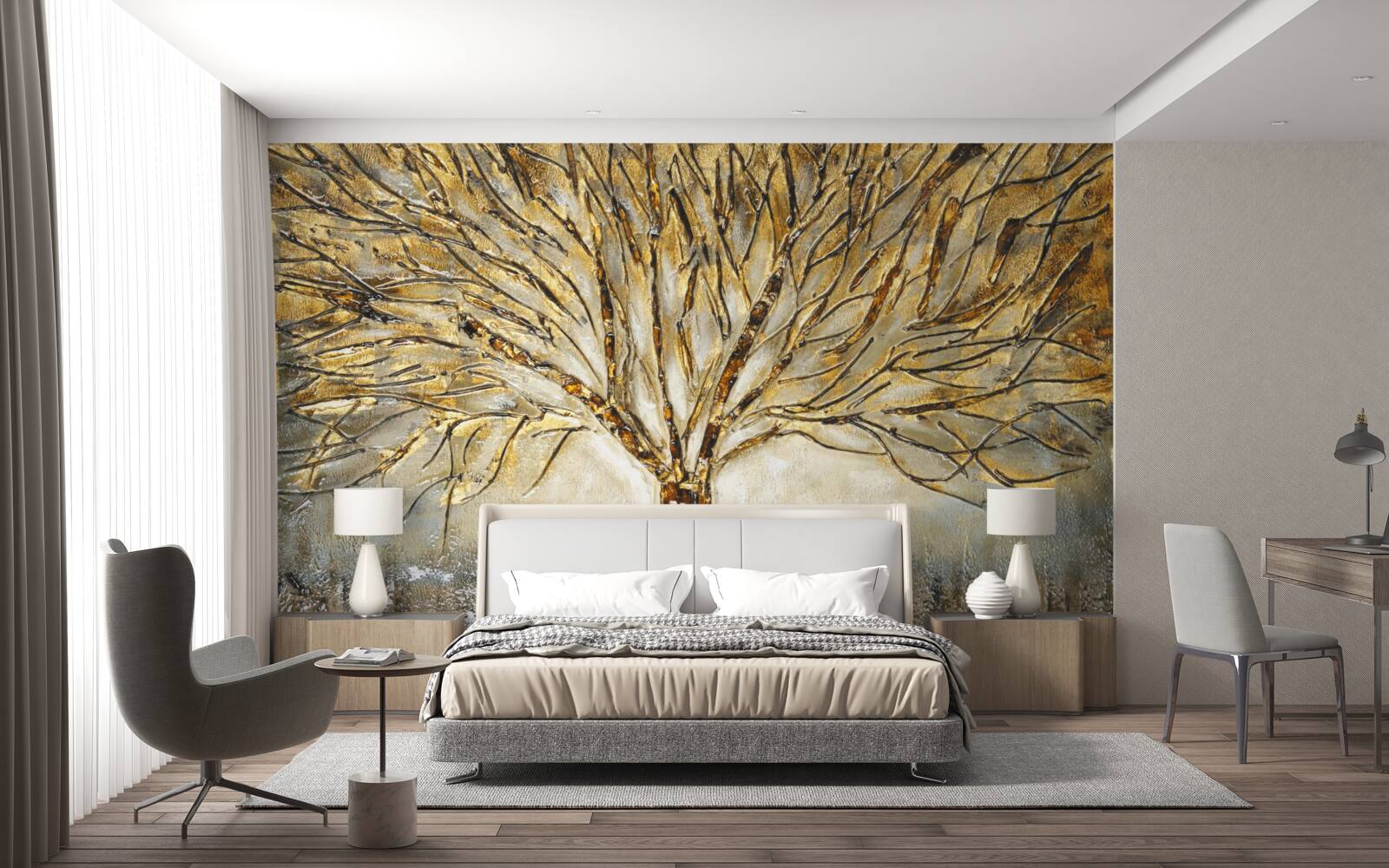 Fotobehang boom van goudmetaal