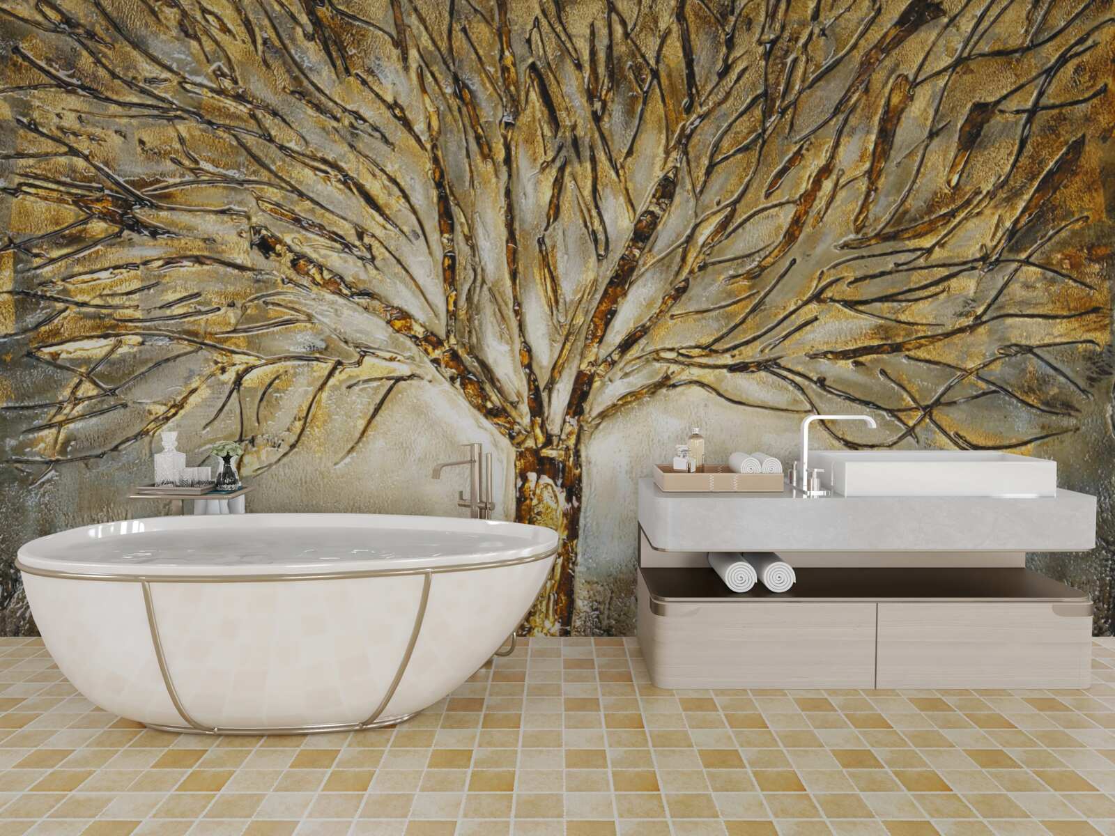 Fotobehang boom van goudmetaal