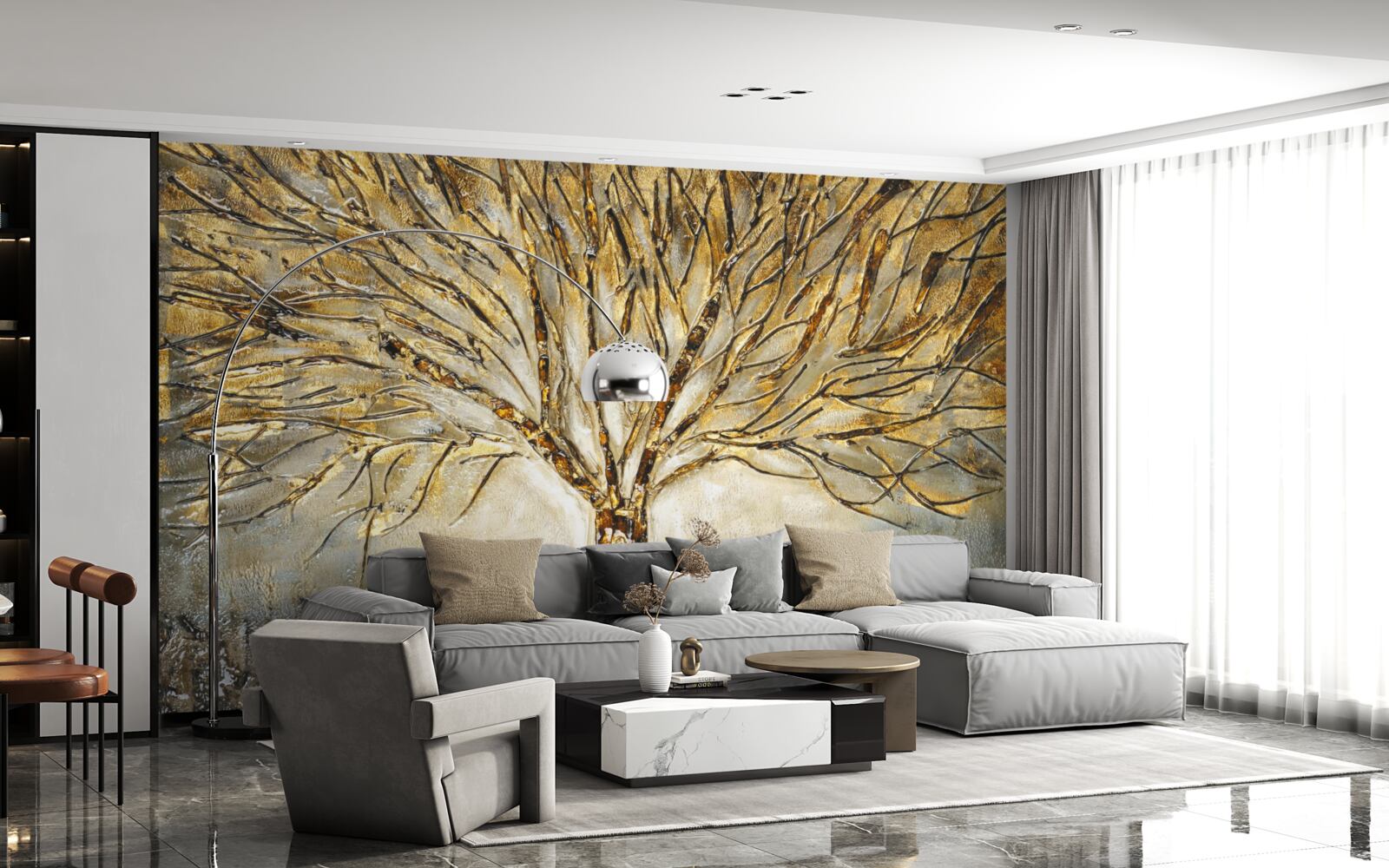 Fotobehang boom van goudmetaal