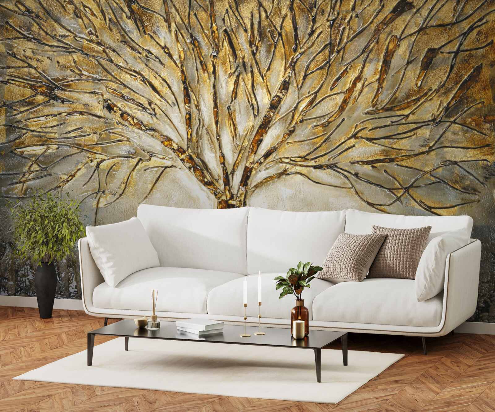 Fotobehang boom van goudmetaal
