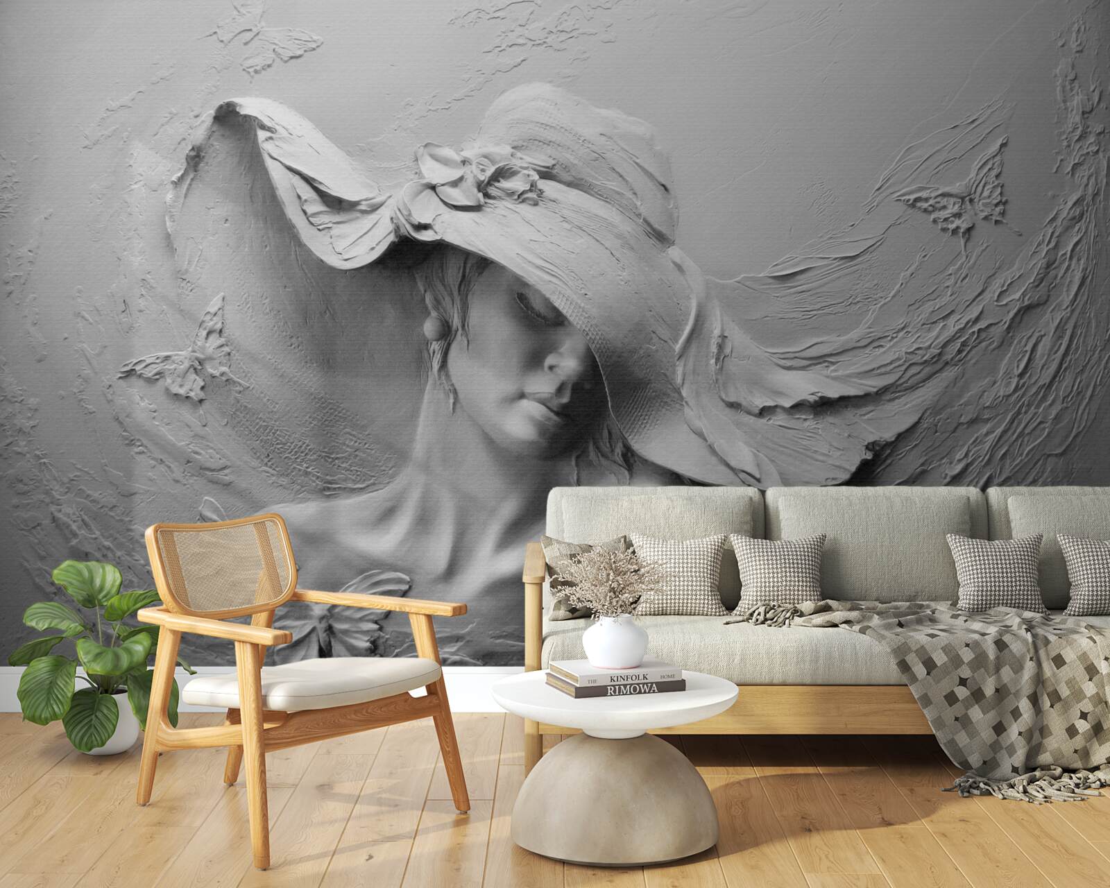 Fotobehang dame met hoofddeksel