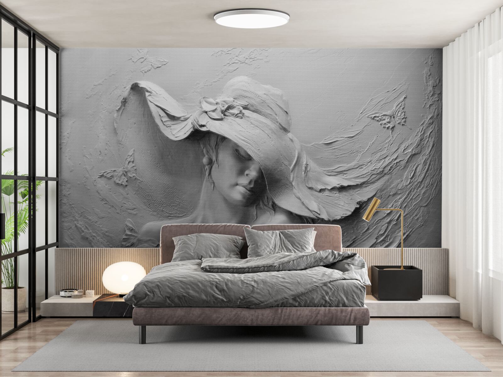 Fotobehang dame met hoofddeksel