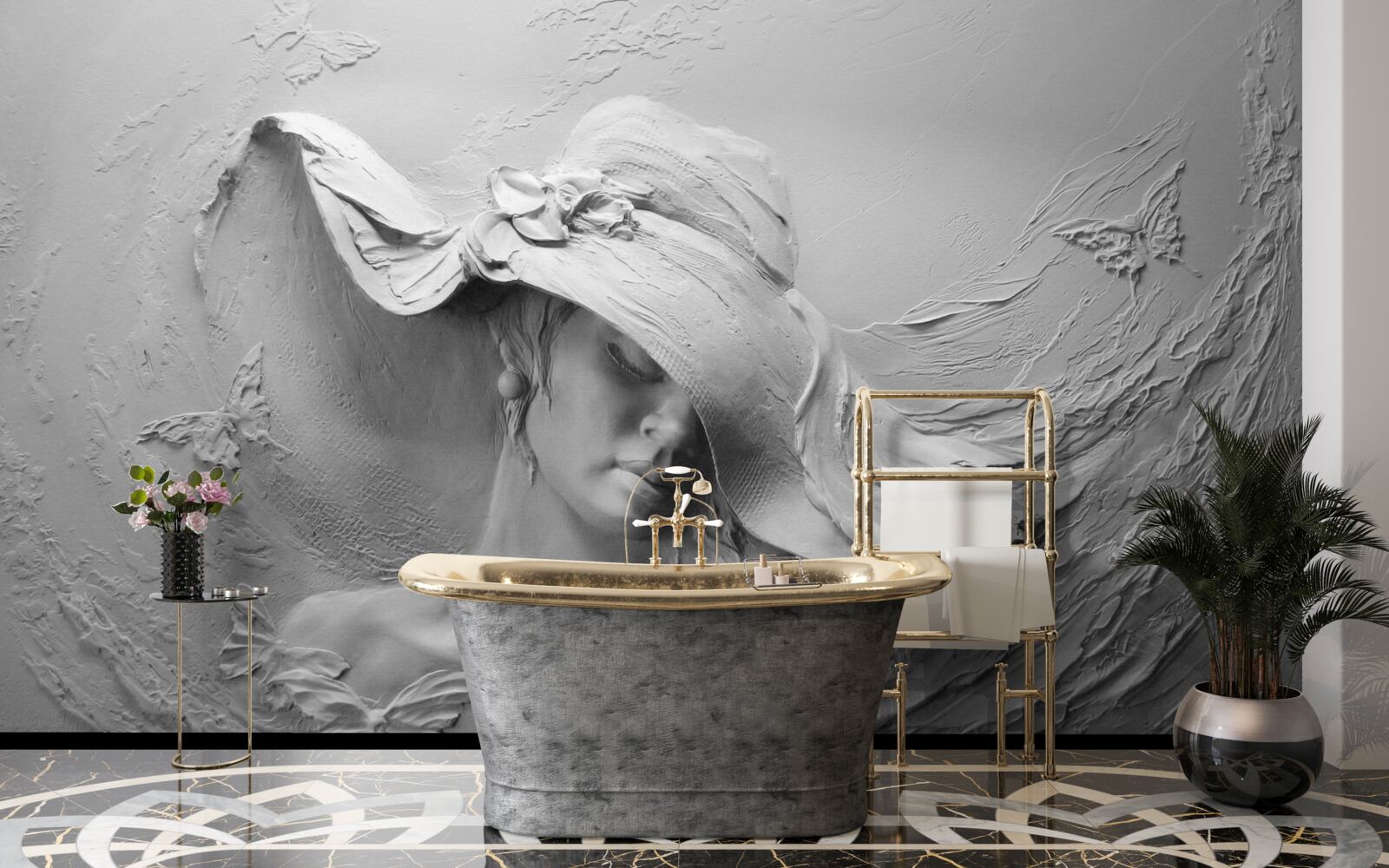 Fotobehang dame met hoofddeksel